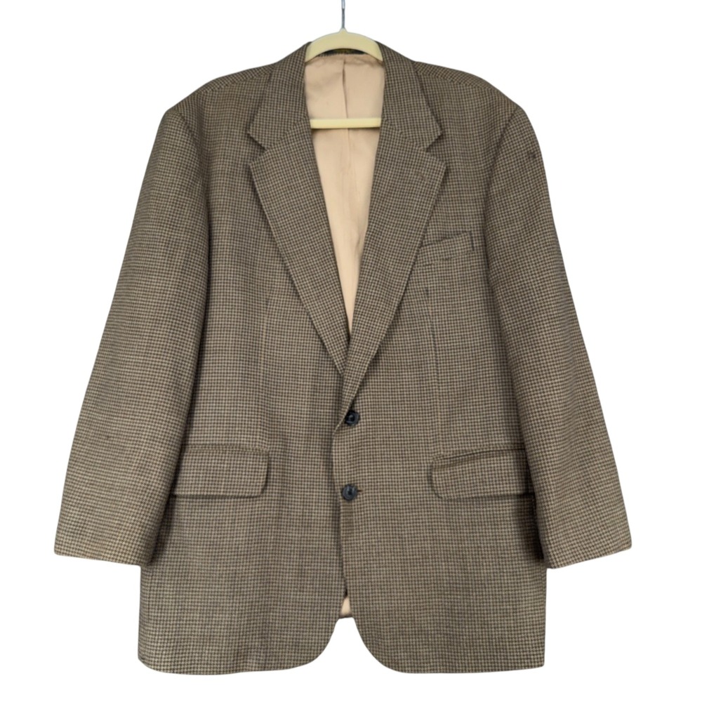 Oscar De La Renta Menswear Houndstooth Blazer Jacket 44R Wool Brown Tan